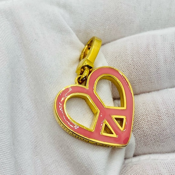 NWT Vintage Juicy Couture Pink Enamel & Pink Pavé Heart Peace Sign Charm - Picture 6 of 13